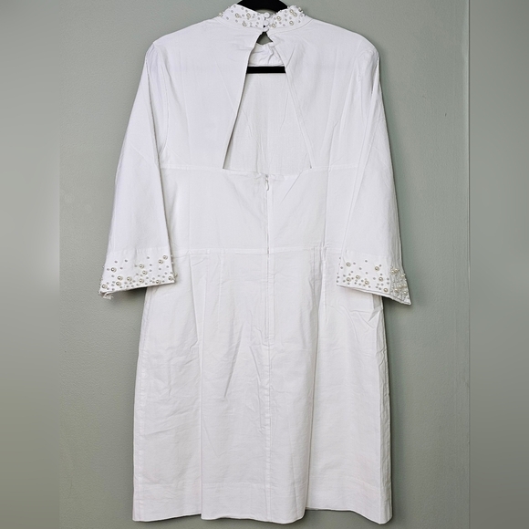 BHLDN Brynlee Mock-Neck 3/4 Sleeve Mini Dress w Pearl Accents, Ivory, LARGE - Picture 6 of 15